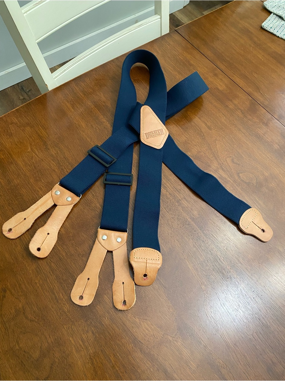 NWOT Duluth Trading Blue Button Suspenders Leather